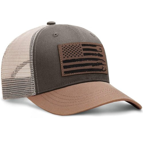 Hunting Fishing Gifts for Men, American Hunting Fishing Flag Trucker Hats, Men's Hat Gifts for Dad Husband Grandpa Green(Grey)