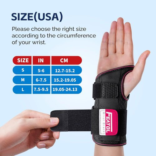 FEATOL Carpal Tunnel Wrist Brace - 2 Pack Night Support for Pain Relief | Fits Right & Left Hand, Large