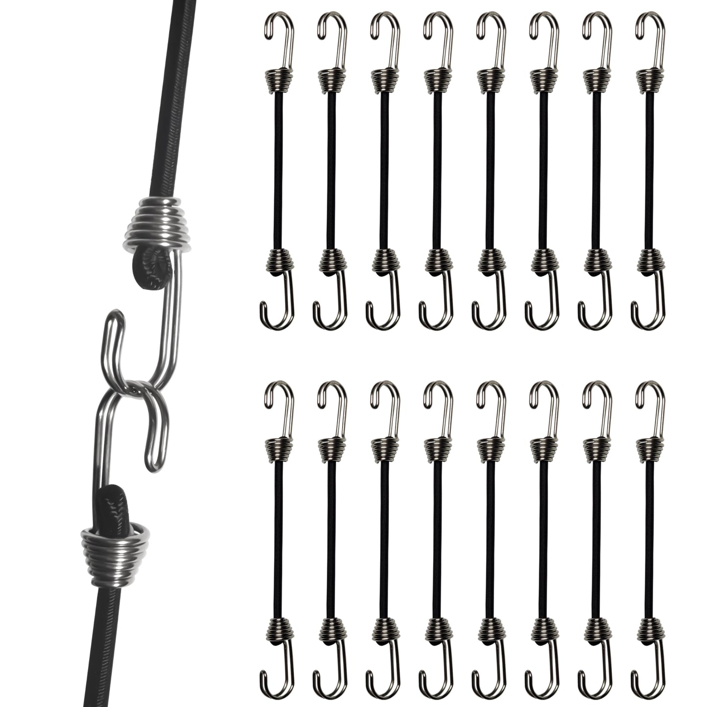 YELIER Mini Bungee Cords with Hooks. Small Bungee Cords with Hooks, Versatile Outdoor Bungee Cord Set. (16, Black, 8")