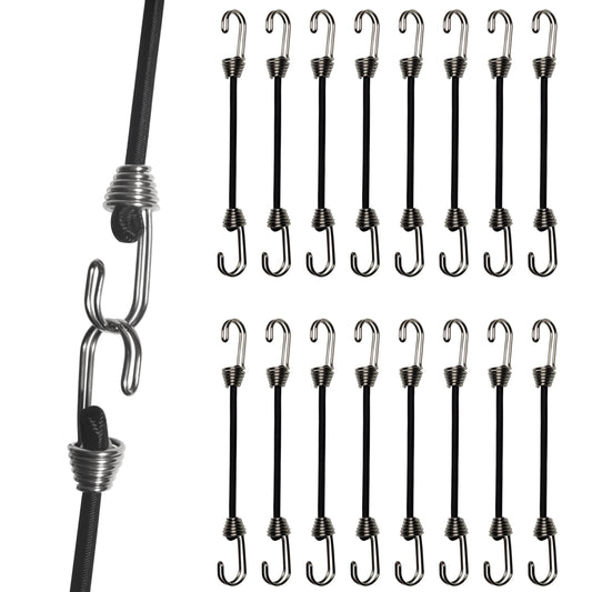 YELIER Mini Bungee Cords with Hooks. Small Bungee Cords with Hooks, Versatile Outdoor Bungee Cord Set. (16, Black, 8")