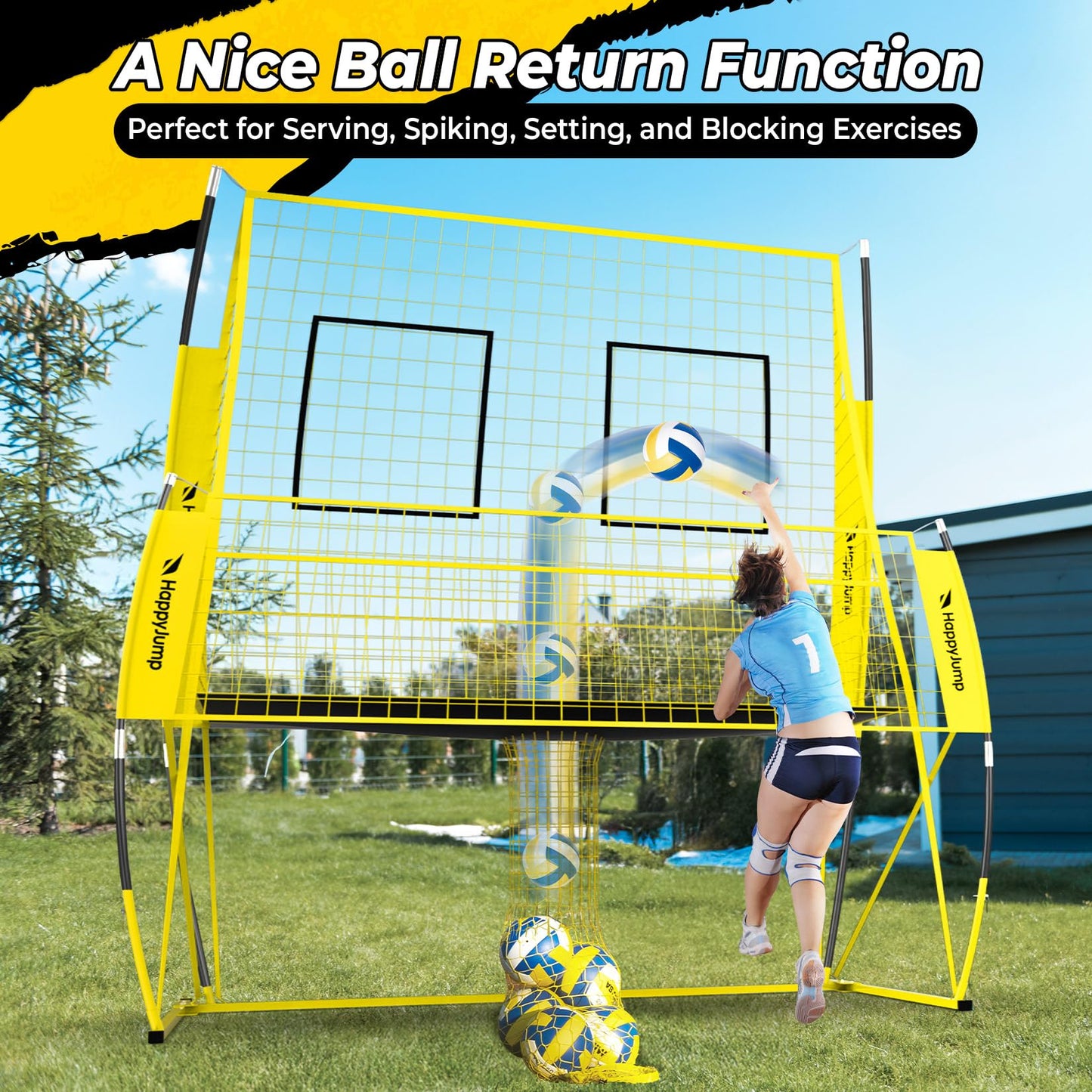 Happy Jump 8x11 FT Professional Adjustable Volleyball Training Equipment, 3 Height Levels (6.5–8 FT), 2026 Reinforced for Tear & Impact Resistance, Includes Volleyball for Indoor/Outdoor Training