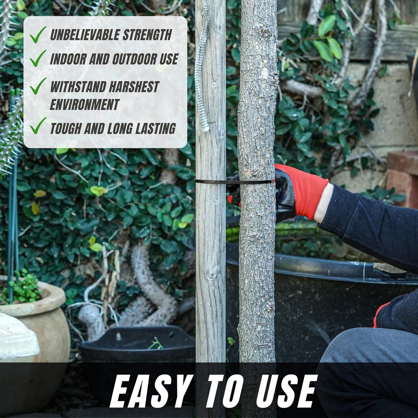 Metal Zip Ties 11.8 inch 100pcs Stainless Steel Zip Ties Heavy Duty Multi-Purpose Self-Locking Cable Ties for Machinery, Vehicles, Exhaust Wrap, Farms, Pipes, Roofs, Cables, and Outdoor Fence (Black)