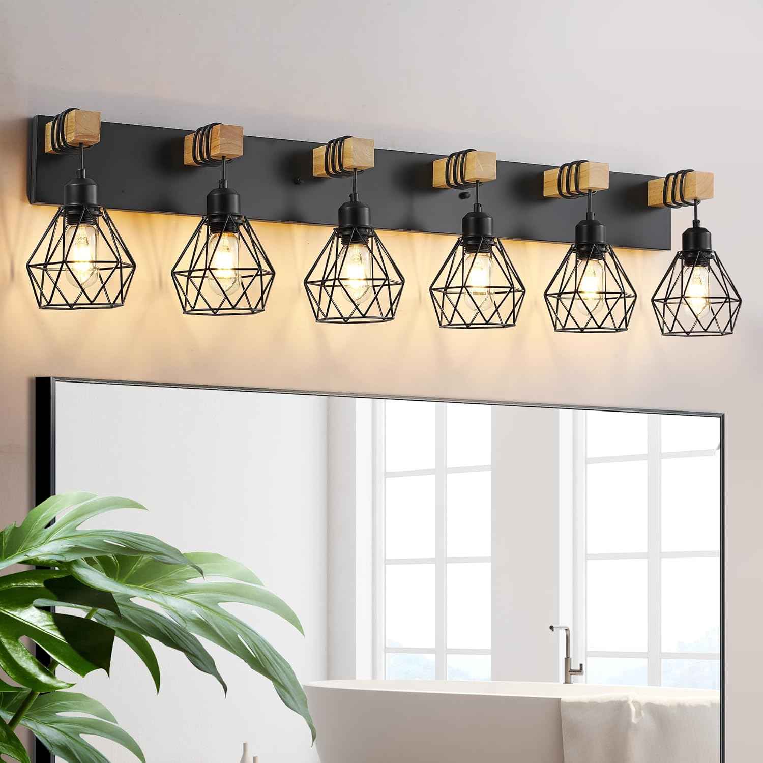 Farmhouse 3-Light Bathroom Vanity Light Fixture - Rustic White Wood Sconces for Mirror