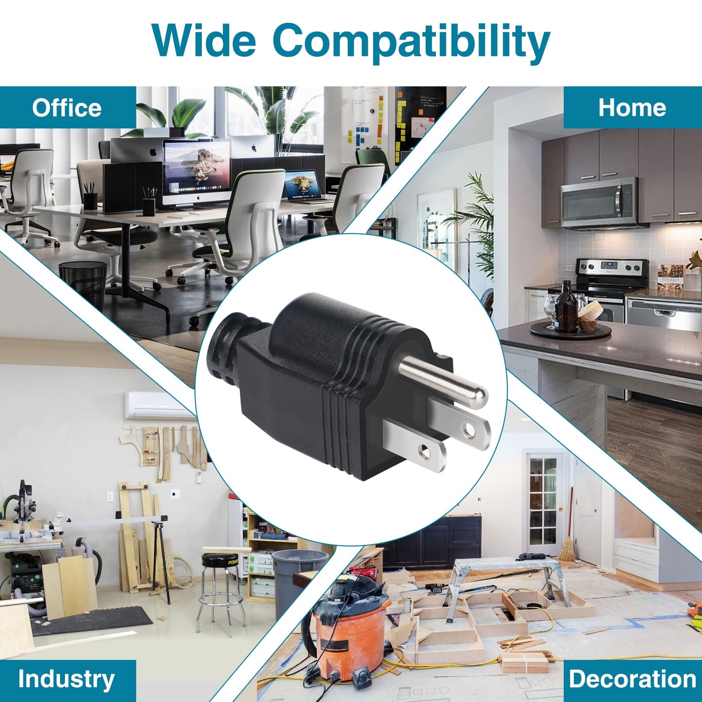 NEMA 5-15P Electrical Replacement Plugs,125V 15A 2-Pole 3-Wire Grounding Replacement for Extension Cord Ends,Male Straight Blade Plug 3-Pack