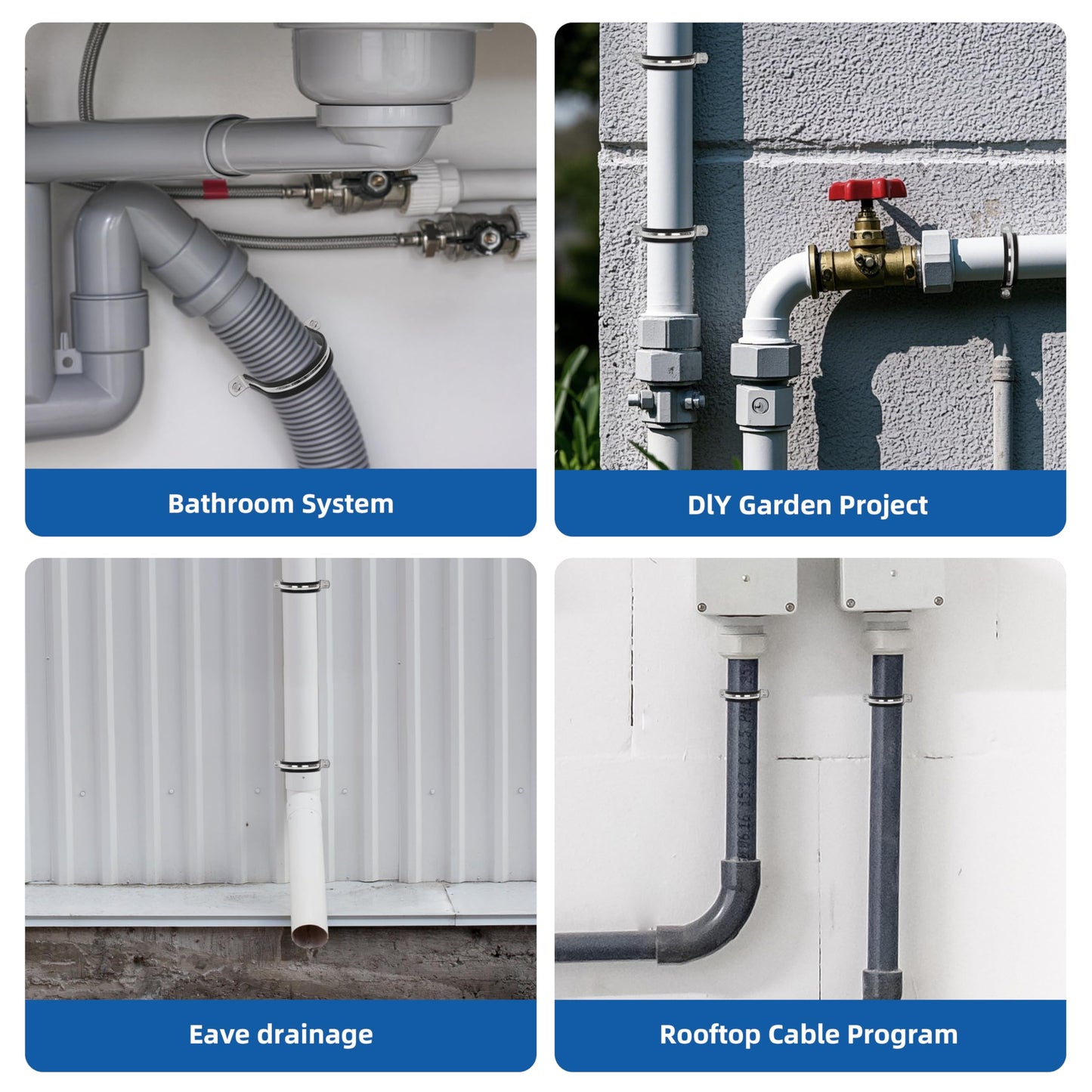 Oovivat Pipe Clamps 5/8 Inches (Φ16MM)- 304 Stainless Steel & Rubber Lining heavy duty Pipe Strap clamp 10 Pack