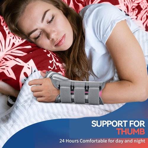FEATOL Carpal Tunnel Wrist Brace - Night Support Thumb Spica Splint for Left Hand | Medium/Large, White/Pink