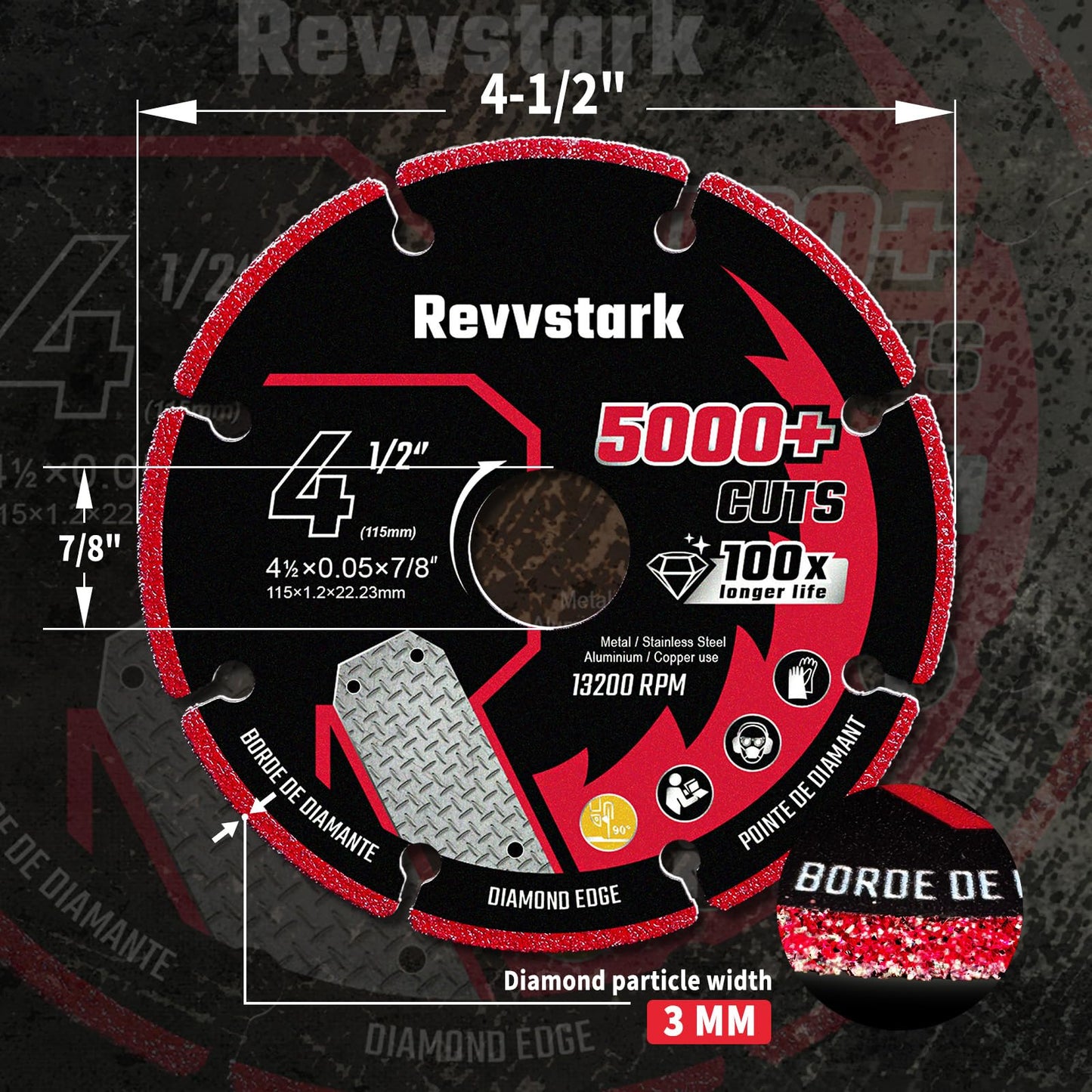 Revvstark Diamond Cutting Wheel 4 1/2 for Angle Grinder, with 7/8"" Arbor, Carbide Cutting Wheel, Metal Cutting Wheel, 4 1/2 Cut Off Wheel for Metal with 5000+ Cuts on Rebar, Steel, Iron and INOX