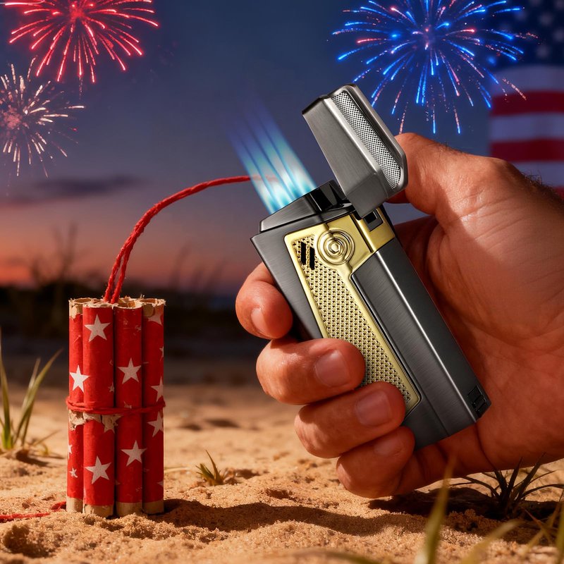 Gioflv Torch Lighter, Windproof Butane Lighter for Outdoor, Bonfire, Candle, Fireplace, Black and Gold, Multi-Purpose (Without Butane)