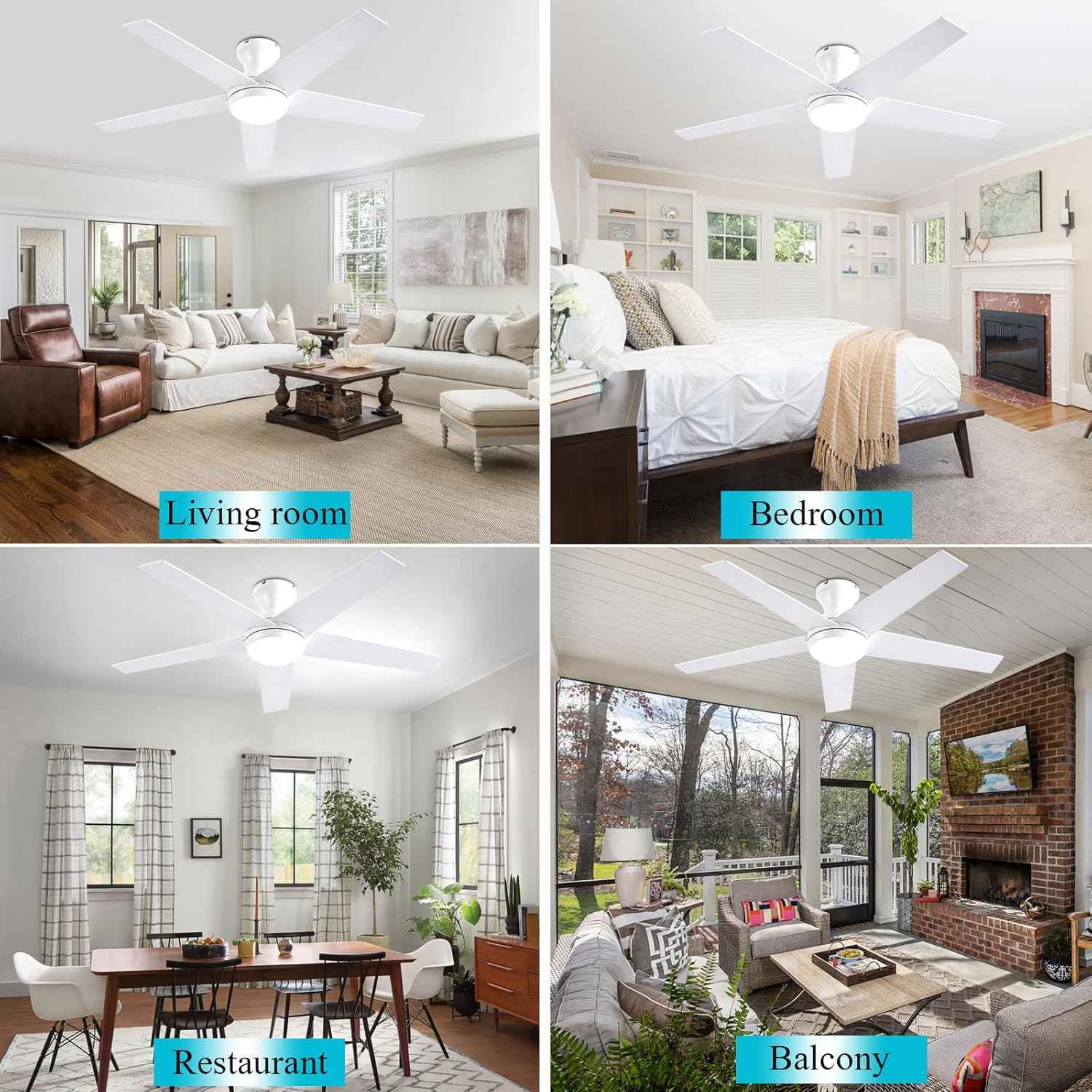 48-Inch Low Profile Ceiling Fan with Lights & Remote Control - Dimmable, Noiseless, Reversible Motor for Bedroom & Indoor/Outdoor Use