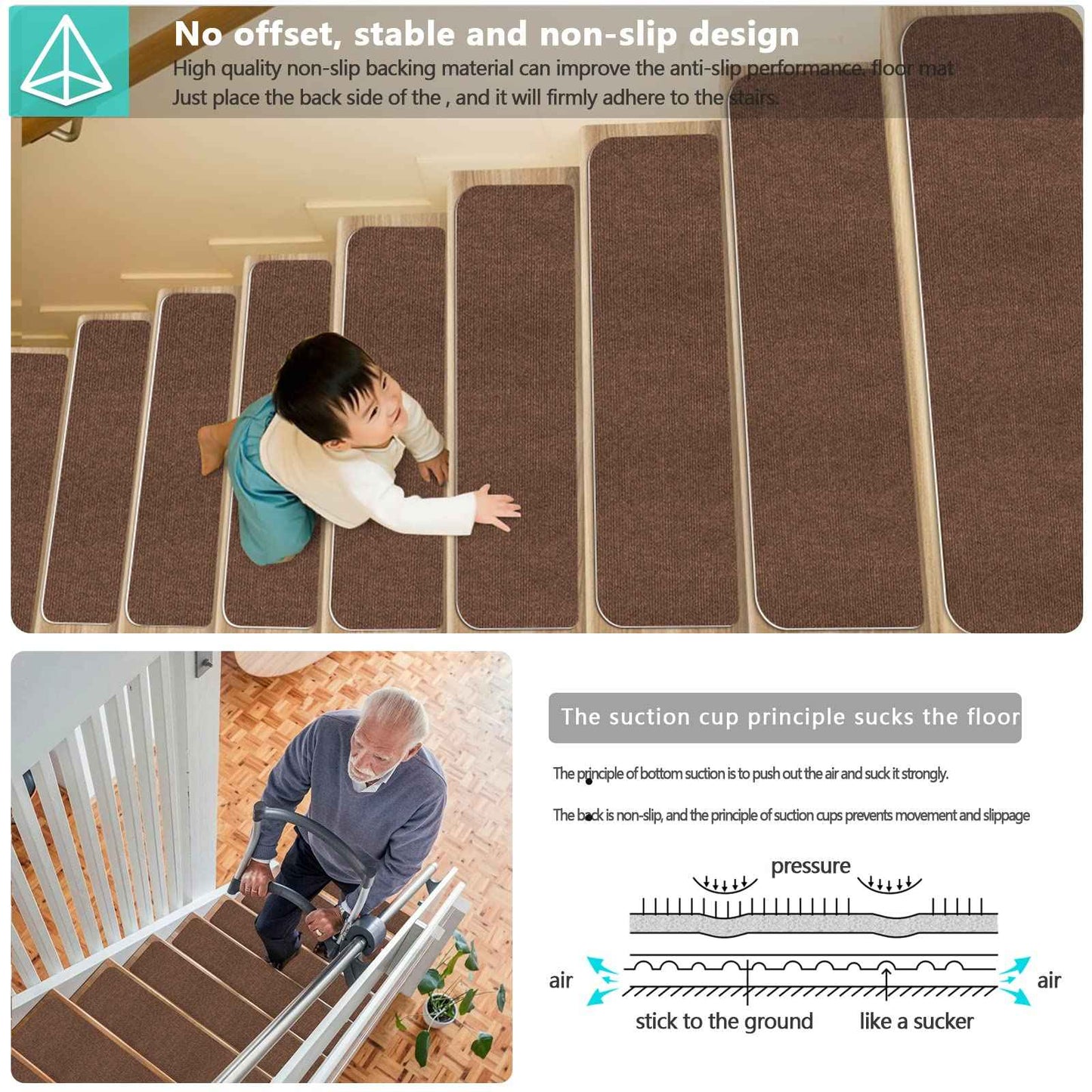 Stair Treads for Wooden Steps Indoor Stair Treads Rugs Anti Slip Carpet for Stairs Runner Non Slip Carpet Mat Rugs Spiral Staircase kit for Elder and Kids