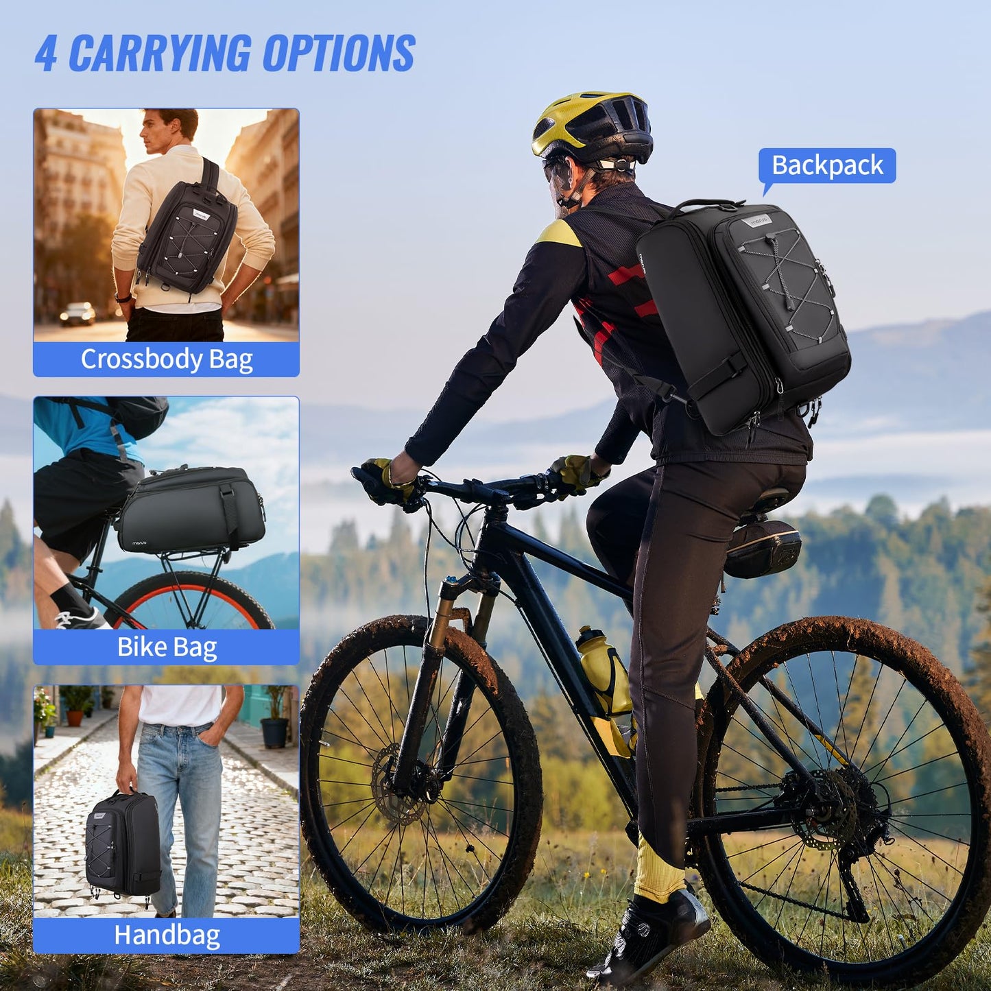 MOSISO Bike Rack Bag with Rain Cover, 15L Waterproof Bike Ebike Rear Bags Bicycle Trunk Bag Convertible to Backpack, Cycling Handbag with Shoulder Strap for Commuter Travel Outdoor, Black