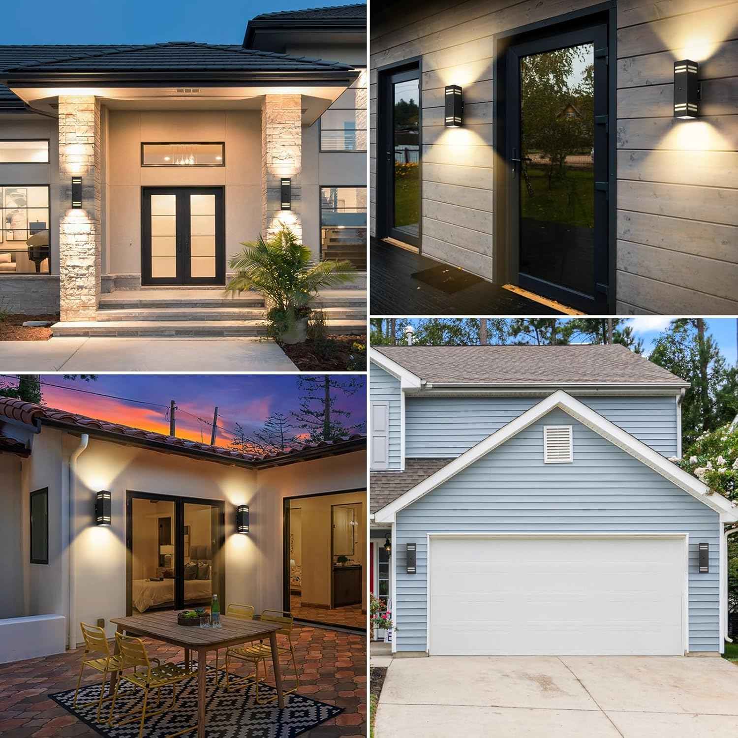 Modern Outdoor Wall Lights - Dusk to Dawn Square Matte Black Sconce with Bulbs, Aluminum Anti-Rust Up & Down Lighting for Porch & Garage