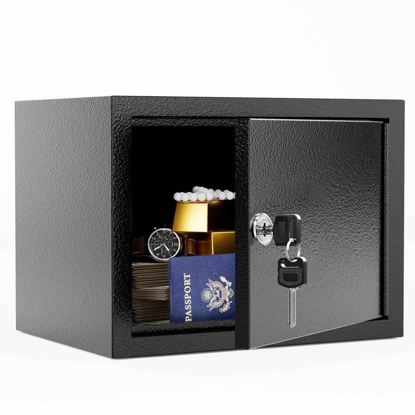 Small Safe - (0.22 cu. ft.) Mini Money Box with Combination Lock for Kids, Medicine Box for Grandmother, Phone & PSP Safe Box for Improved Self-Control (Key Lock)