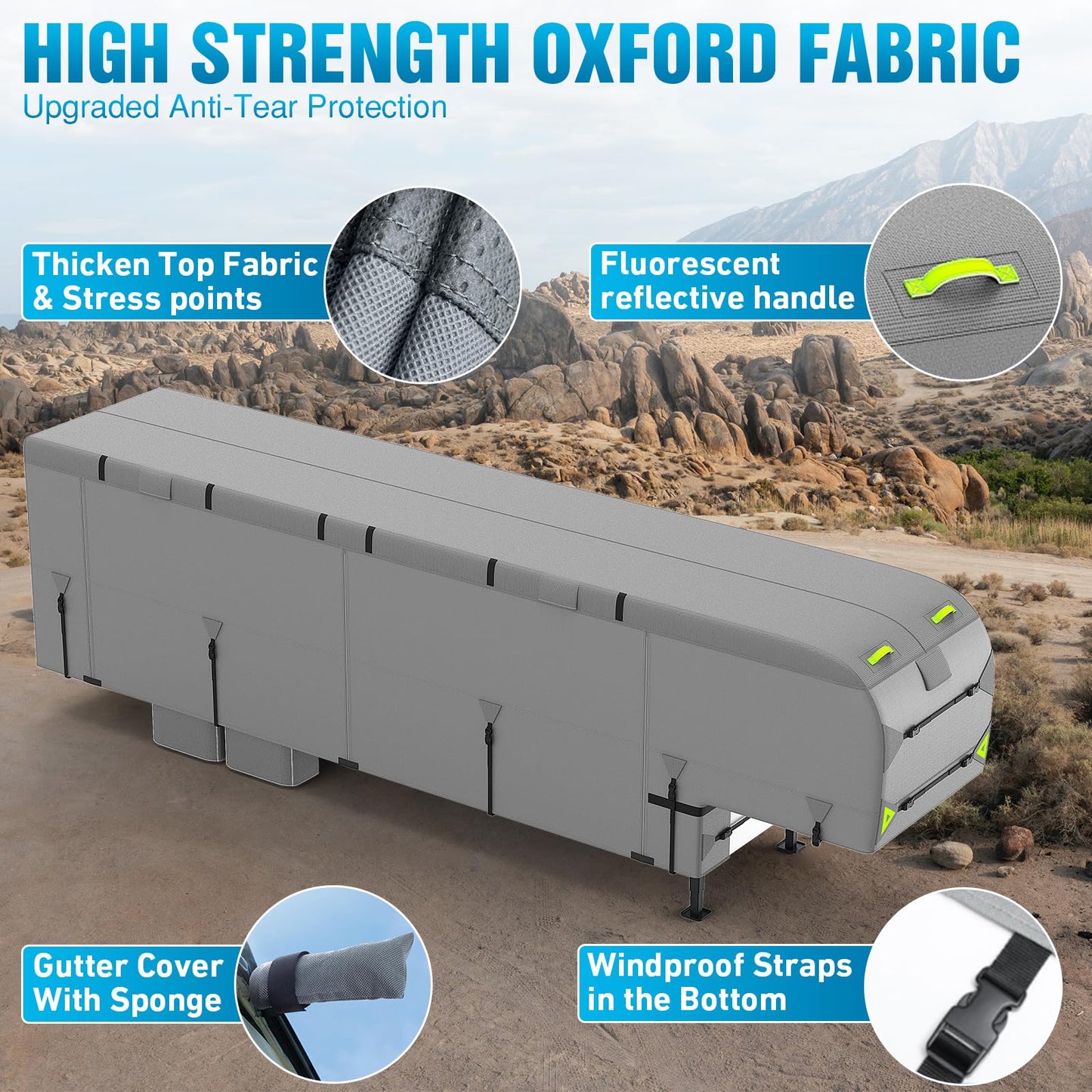 PuroShelt 5th Wheel RV Cover 37-41ft, 7 Layers Travel Trailer Cover, Waterproof Camper Cover, Tongue Jack Cover, Tear Resistant Waterproof Motohome Fifth Wheel RV Cover