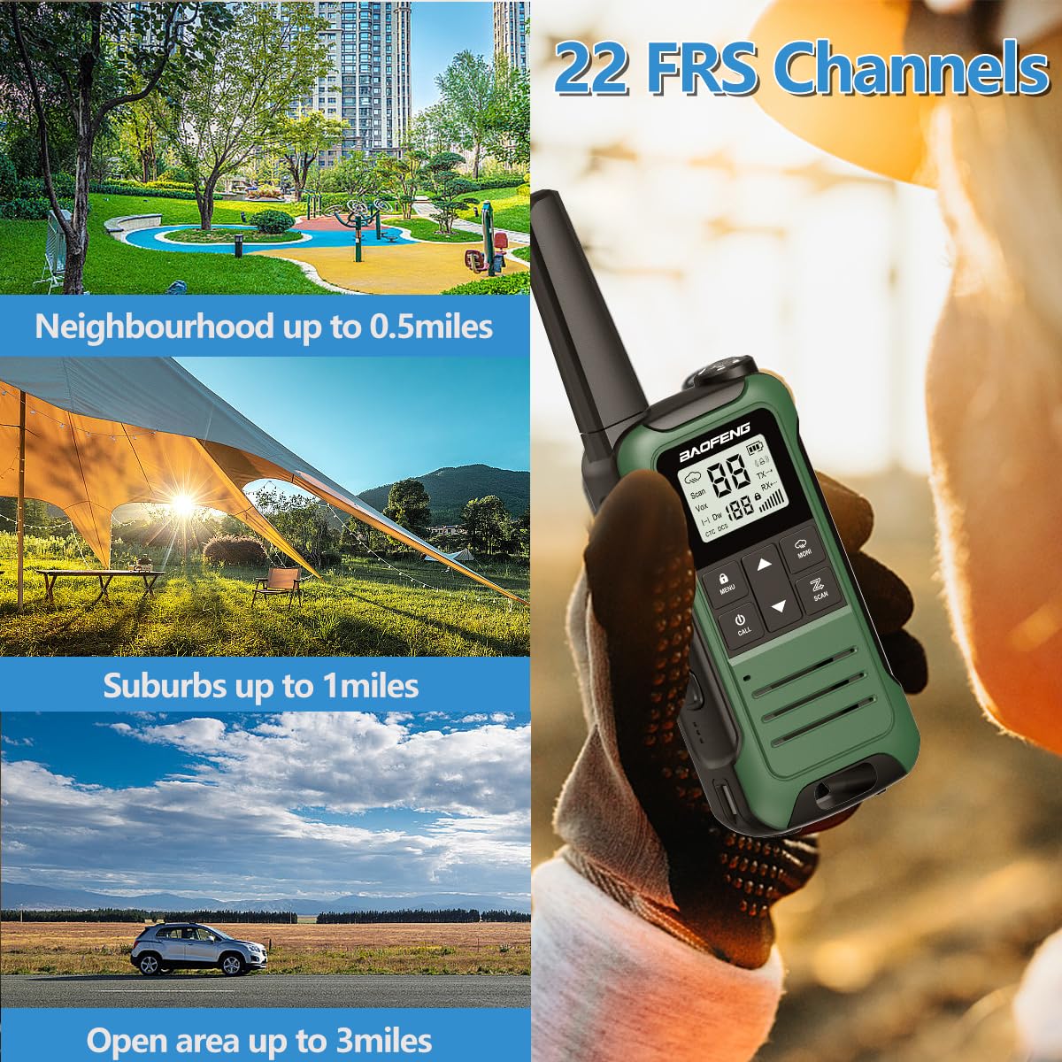 Walkie Talkies Long Range for Adult, 4Pack Rechargeable Baofeng Walkie Talkie F22 FRS Two Way Radio 1400mAh Li-ion Battery,USB-C Cable, NOAA with Flashlight for Camping Family