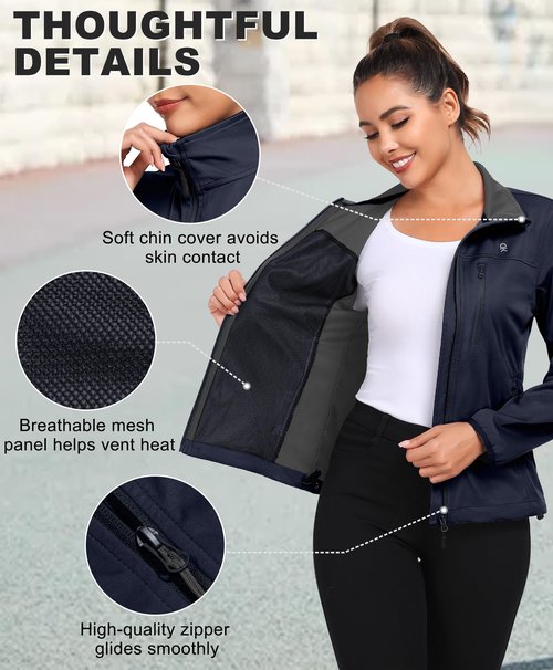 Little Donkey Andy Women's Full Zip Up Casual Jacket Lightweight Lapel with 3 Pockets for Outdoor Workout Travel Sports (Dark Blue S)