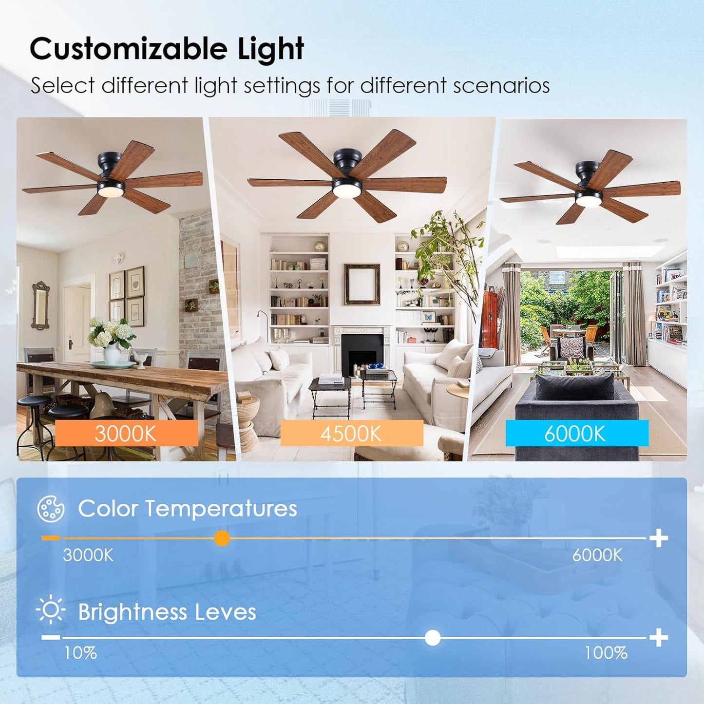 46” Black Low Profile Ceiling Fan with Lights & Remote Control - Dimmable, Noiseless, Reversible for Bedroom