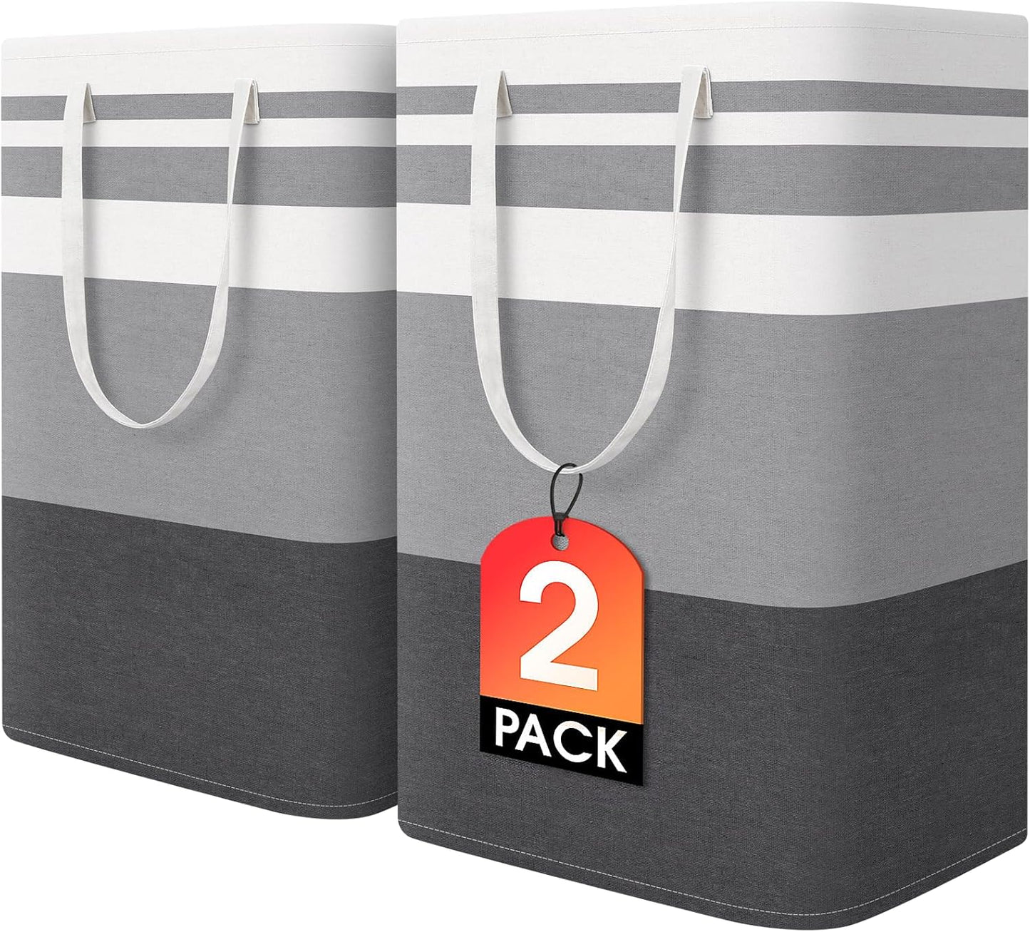 Waterproof 100L Laundry Basket Set - Collapsible Freestanding Hamper with Extended Handles - 2-Pack Gradient Grey for Clothes & Toys