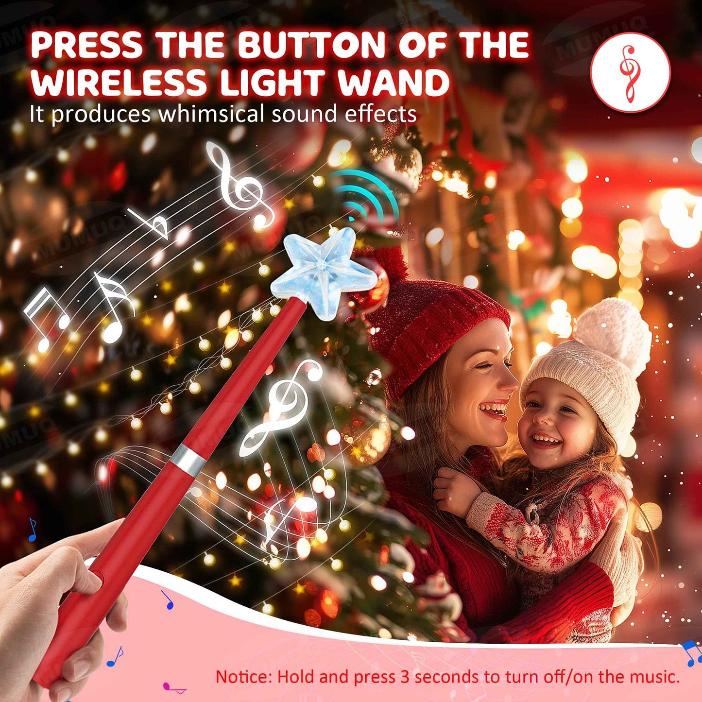 Magic Christmas Light Wand Wireless Magic Remote Wand Switch Kit with Music Surpised for Kids Remote Control Outlet Switch for Christmas Tree Lights Decor String Lights Indoor/Outdoor, Red