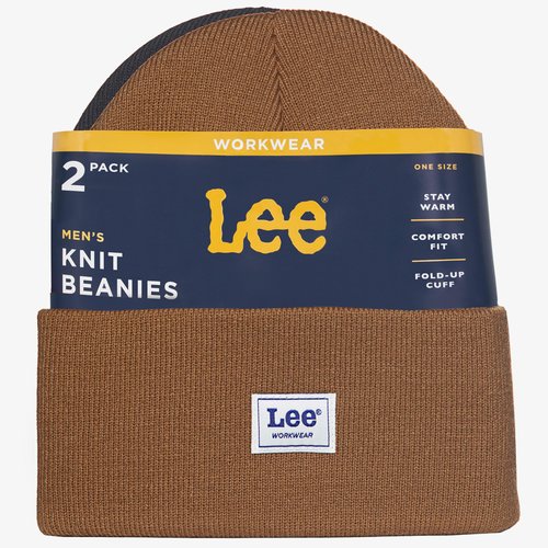 Lee Workwear Men’s Beanie Hats - Men Knit Cuffed Mens Skull Winter Hat, 2 Pack