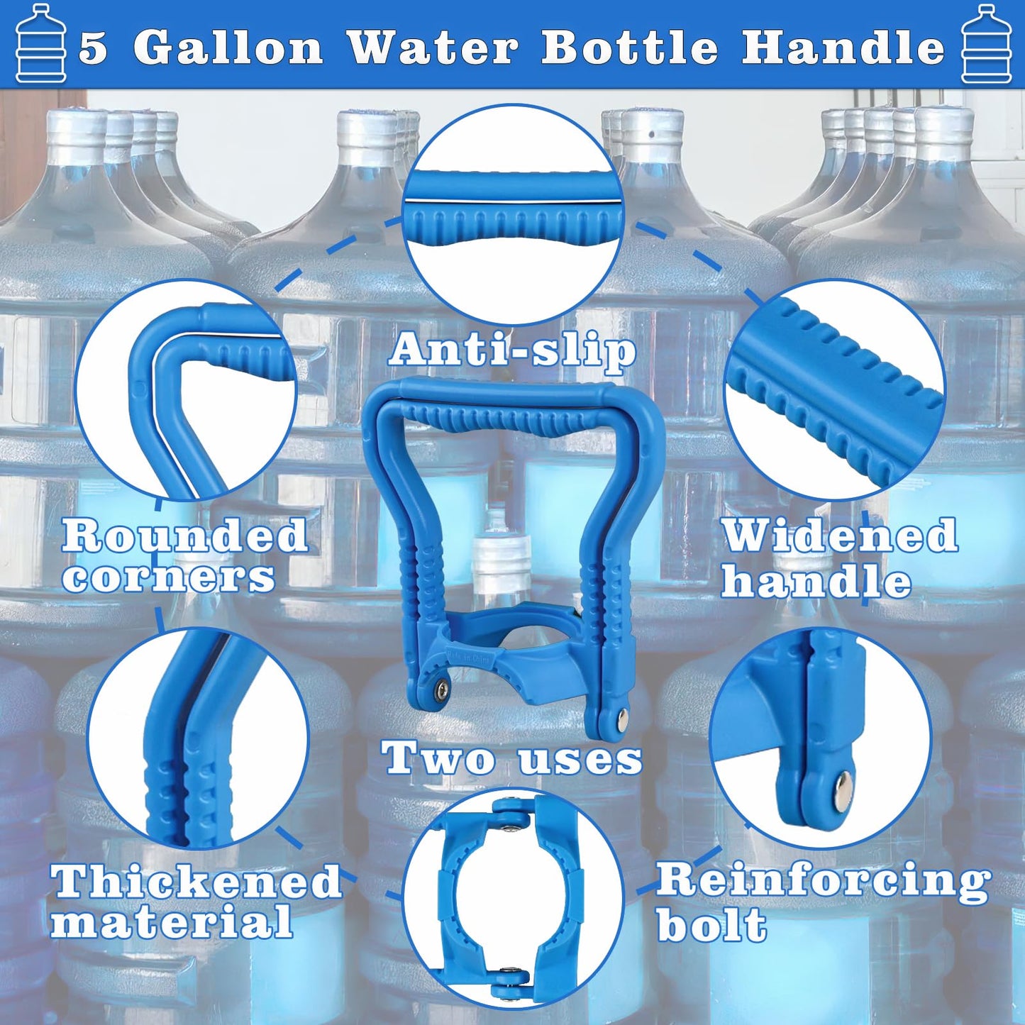 Deftomo 2 Pack 5 Gallon Water Bottle Handle, Ergonomic Non-Slip Heavy Duty Water Jug Carrier Handle