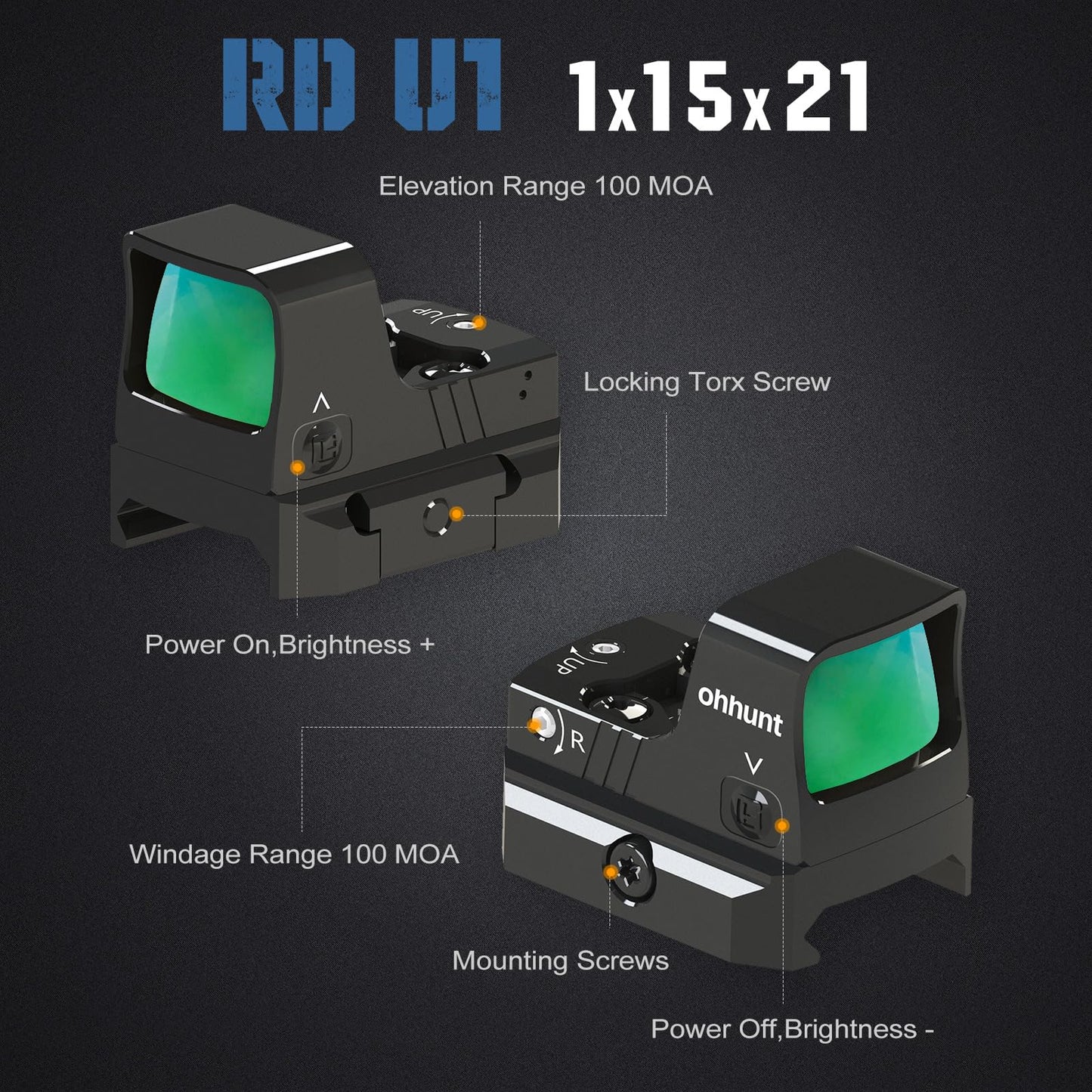 ohhunt RD U1 3 MOA Green Dot Sight Compatible with RMSc Footprint and Picatinny Mount Shake Awake Dot Sight