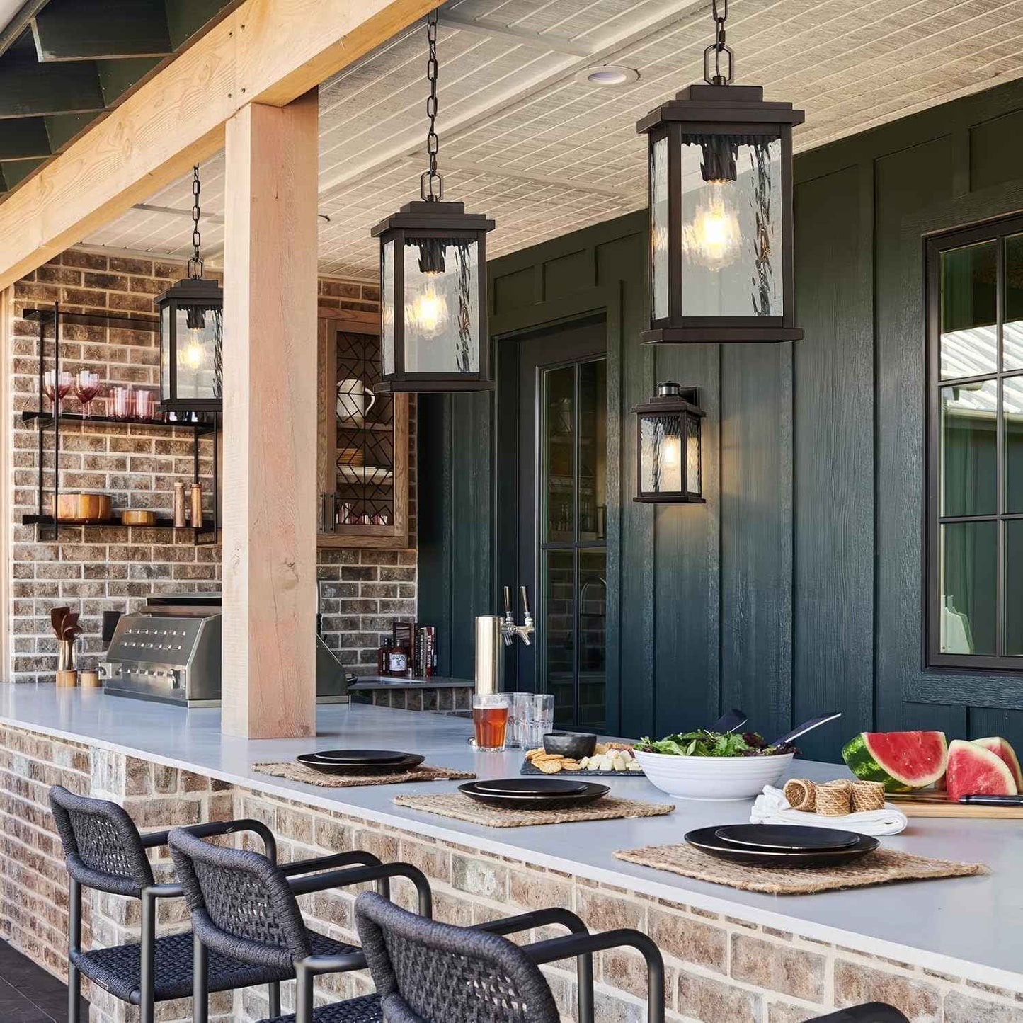 Outdoor Pendant Light - Oil Rubbed Bronze Chandelier for Porch & Patio, Adjustable Chain