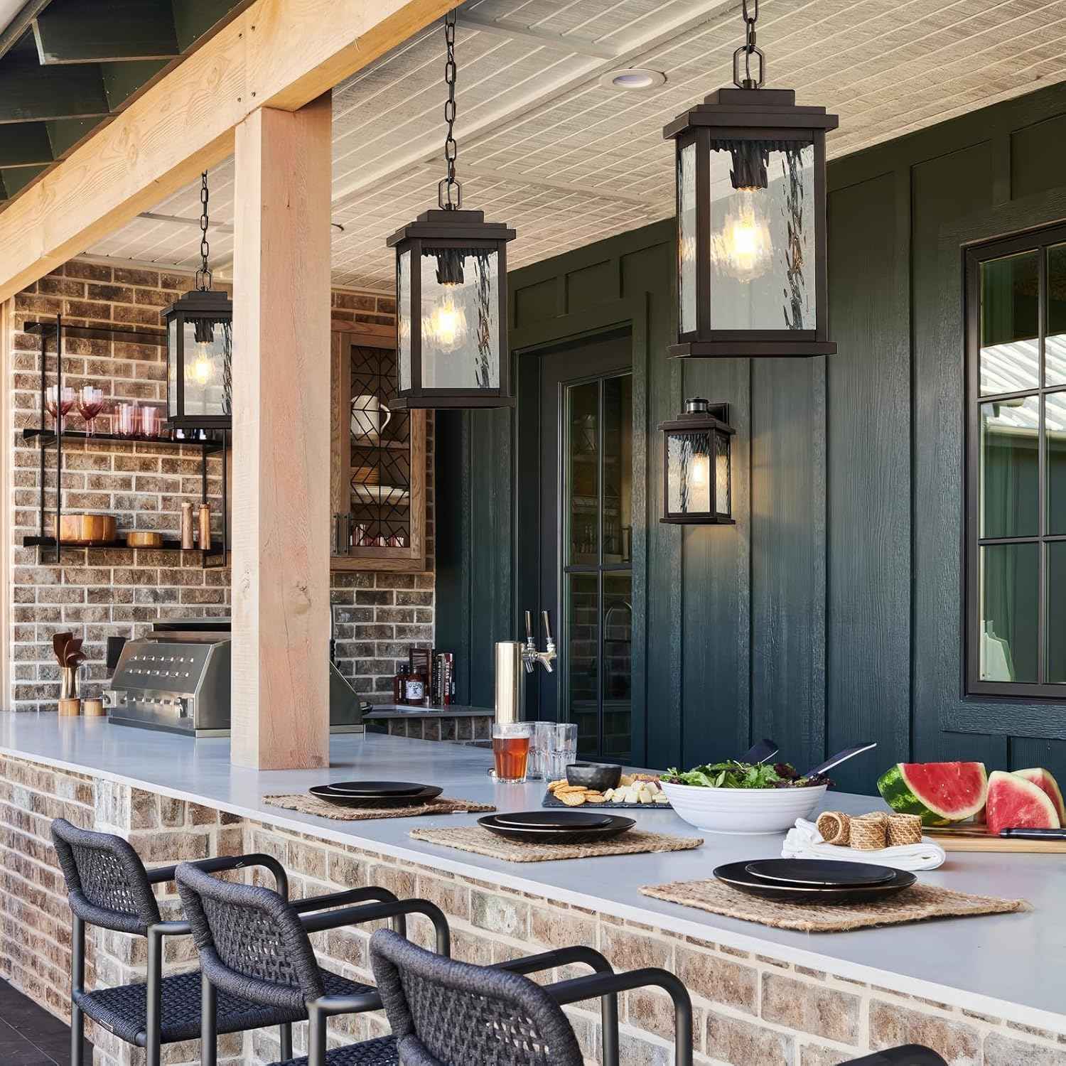 Outdoor Pendant Light - Oil Rubbed Bronze Chandelier for Porch & Patio, Adjustable Chain