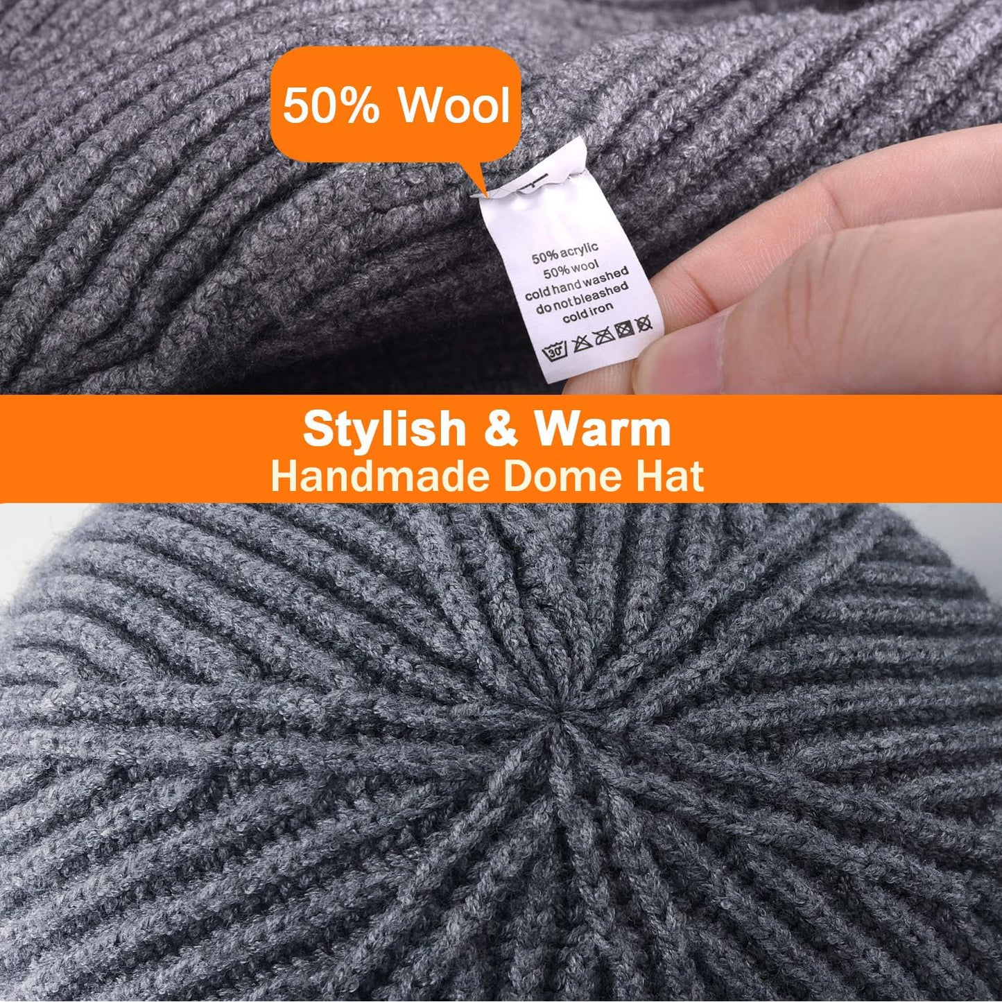 choshion 50% Wool Warm Cuffed Short Knit Fisherman Beanie for Men Women Winter Hats Trawler Skull Cap, Dark Coffee