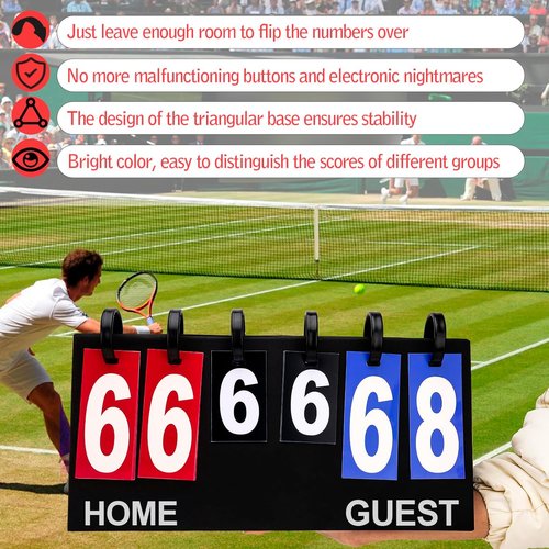 Flip Scoreboard | Portable Tabletop Score Keeper for Football, Basketball, Volleyball - 6-Digit Display
