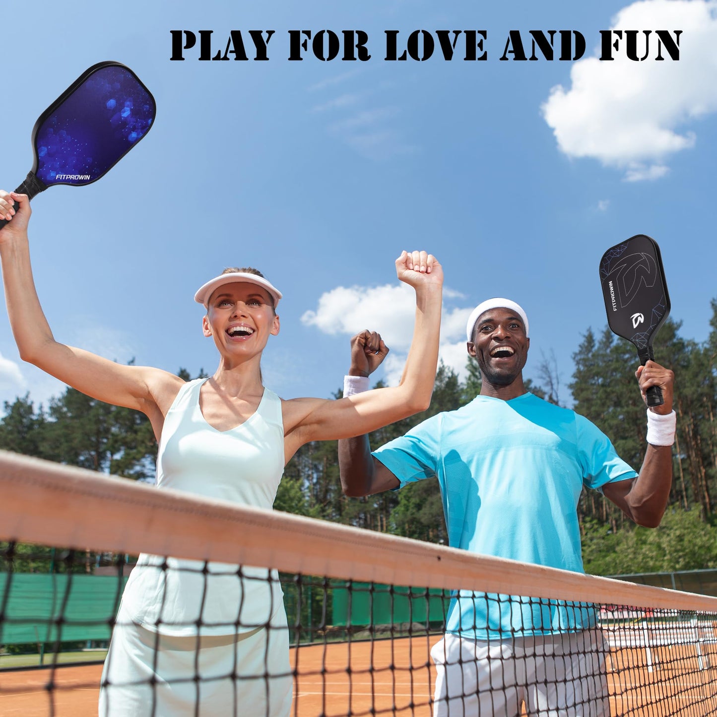FITPROWIN Pickleball Paddles Set of 2 Fiberglass Pickleball Paddles with 16mm Honeycomb Core Lightweight Blue Pickle Ball Paddles for Men Women Beginners,4 Balls, Portable Bag