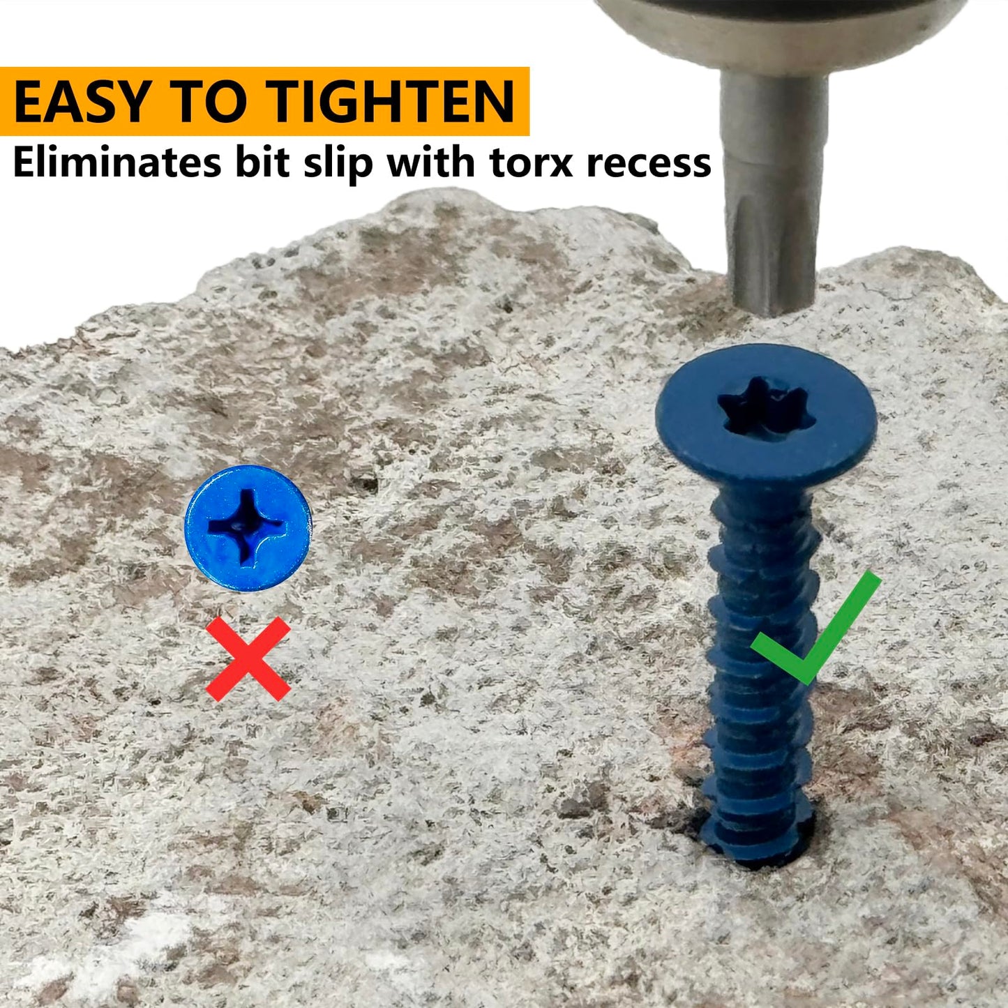 Allkeen 3/16" x 1-1/4" Concrete Screws, Anchoring to Masonry, Brick, Block, Cement or Stucco, 100PCS