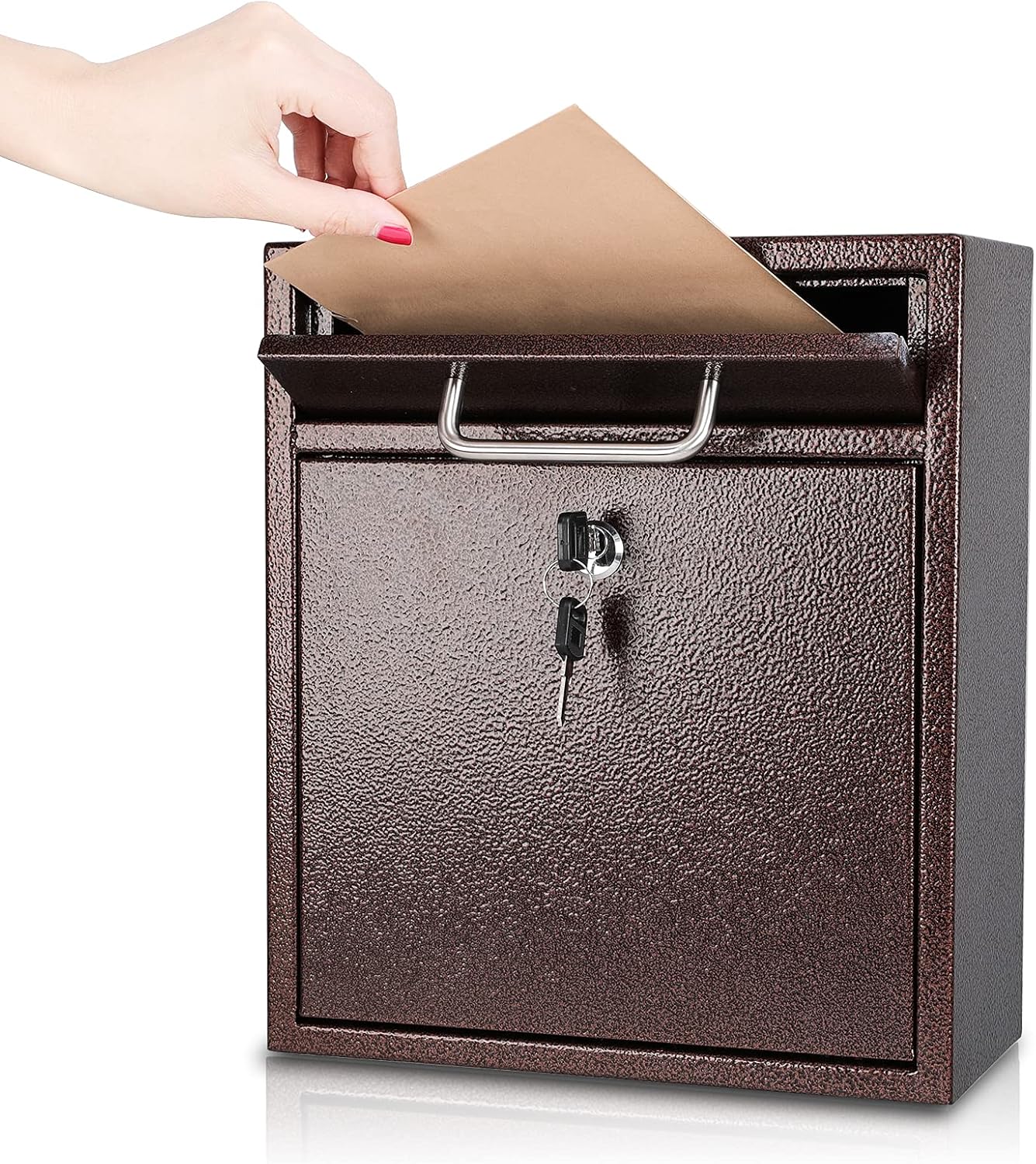 Secure Wall-Mount Mailbox with Lock | KYODOLED Large Steel Drop Box, Black, 16.2H x 11.22L x 4.72W