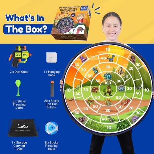 Lula Brands Dart Board - Double-Sided Indoor/Outdoor Game for Kids | 29” with Sticky Darts & Backpack