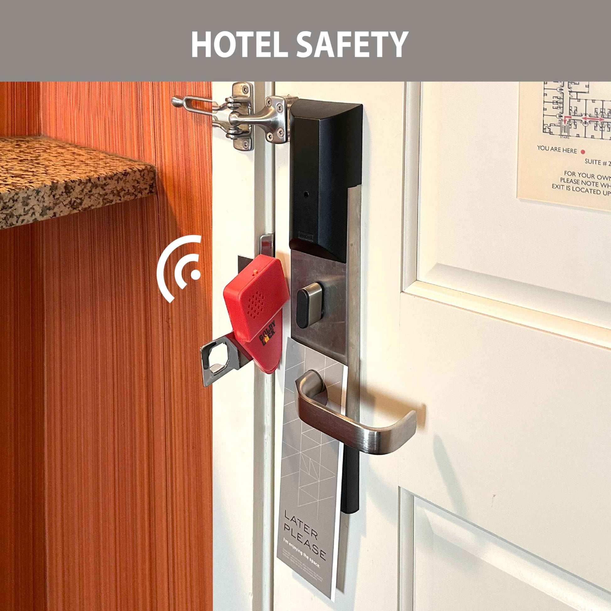 Goldy Lock Portable Alarm and Hotel Door Lock for Home & Travel Security. Door Safety Lock from The Inside of Home, Apartments, Hotel Rooms, College Dorms, and Rentals.
