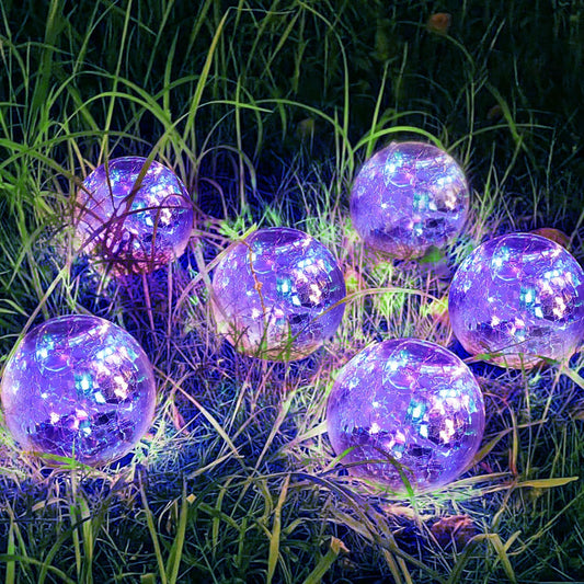 6 Pack Solar Garden Lights - Waterproof Cracked Glass Ball LED Decor for Pathway, Patio & Lawn (Warm White, 3.9")