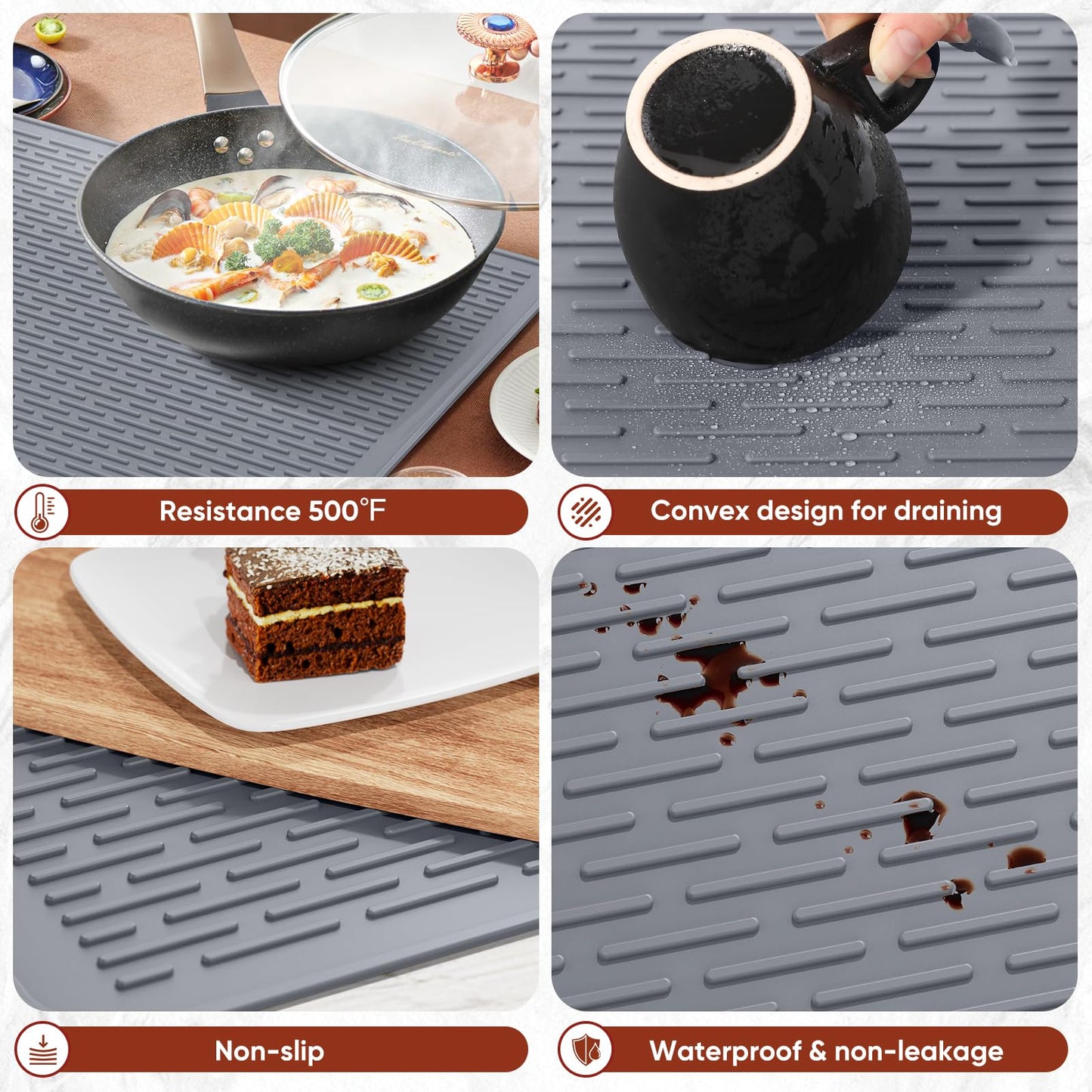 IKANFI Stove Top Cover for Electric Stove, Dish Drying Mat for Kitchen, Glass Cooktop Protector, Heat Resistant Waterproof Foldable Anti-Slip Silicone Mat (Gray, 30''L x 21''W)
