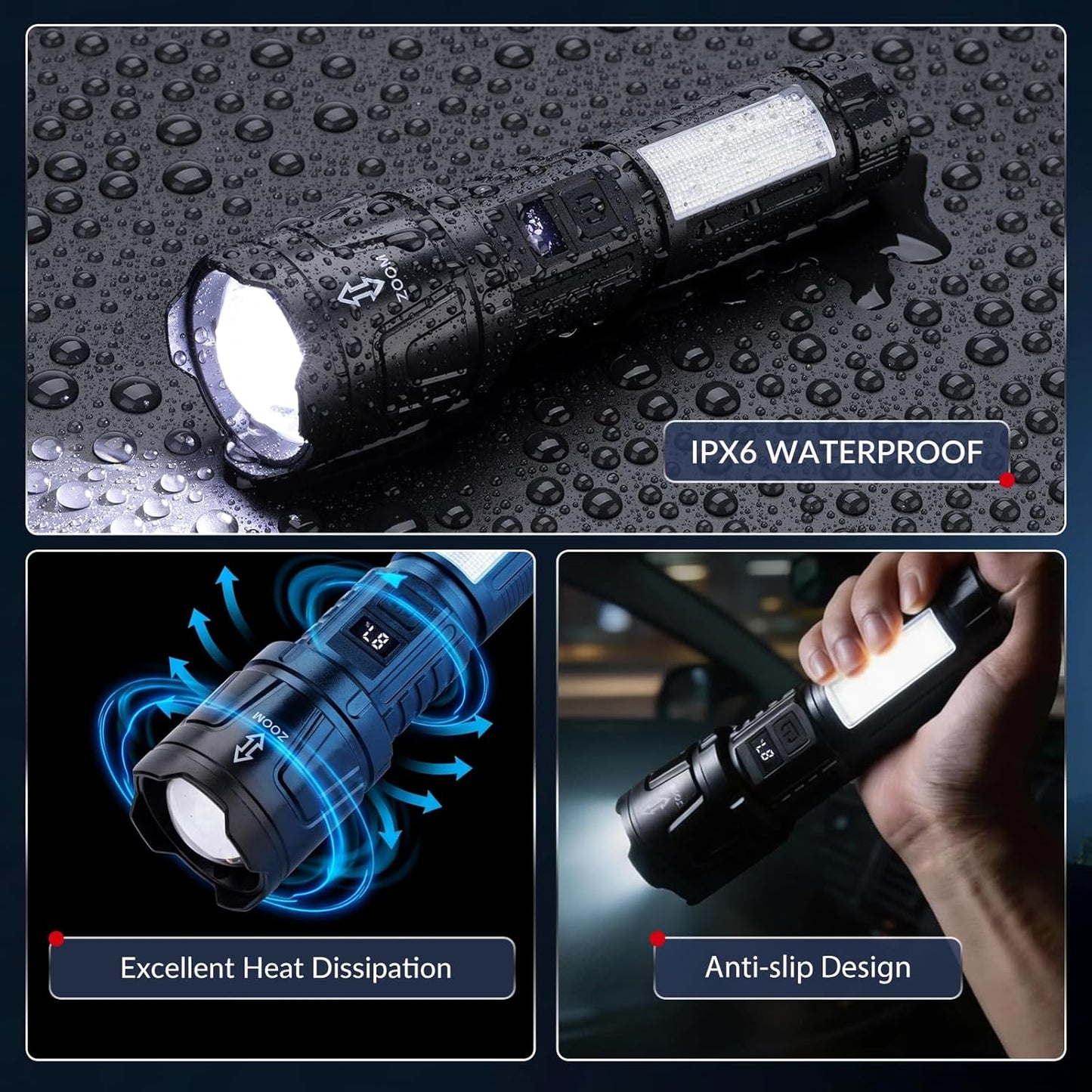 Skiennix Tactical LED Flashlights - Super Bright 1,500,000 Lumens | Rechargeable, Adjustable, 6 Modes, 2-Pack