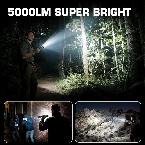 EverBrite 5000 High Lumens Rechargeable Flashlight - 5 Modes Tactical LED Spotlight for Camping & Emergency