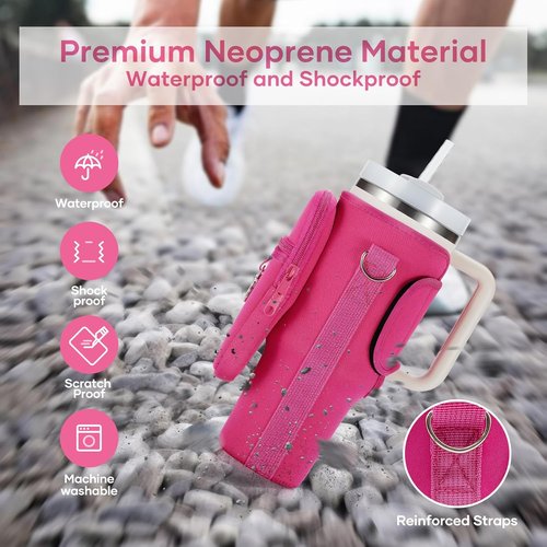 Linmaya Water Bottle Carrier Bag - Neoprene Cross-Body Design for Stanley Cup 40/30oz | Phone Holder Pockets & Adjustable Straps