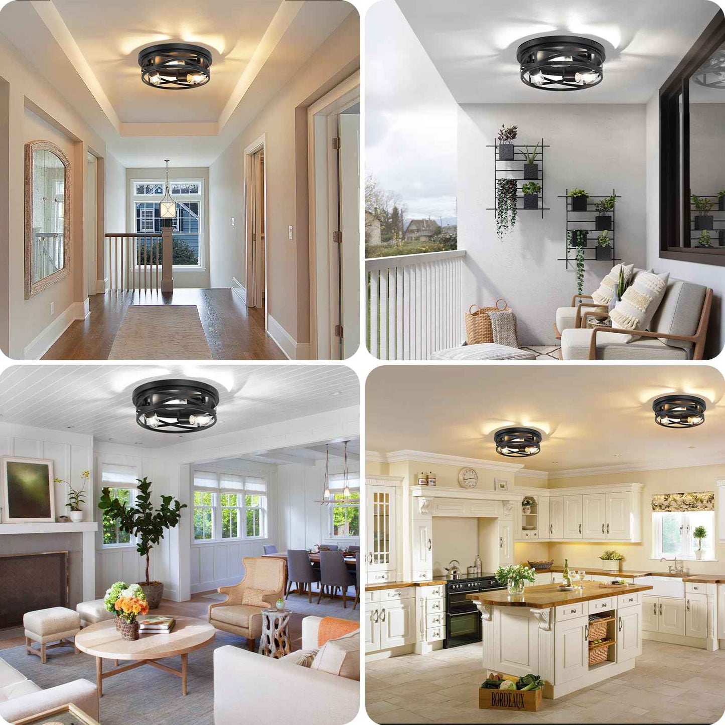 13-Inch Farmhouse Ceiling Light Fixtures 2-Pack, 3-Light Black Flush Mount Ceiling Light, Kitchen Lighting Fixtures Ceiling with Adjustable Head, Ceiling Lights for Hallway Kitchen Entryway, E26 Base