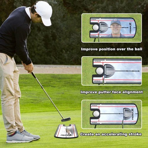 Montela Golf Putting Mirror, Putting Mirror Training Aid for Golf, Portable Training Aid, Golf Putting Alignment Mirror Practice Putting Trainer for Beginner Golfing Equipment and Accessories