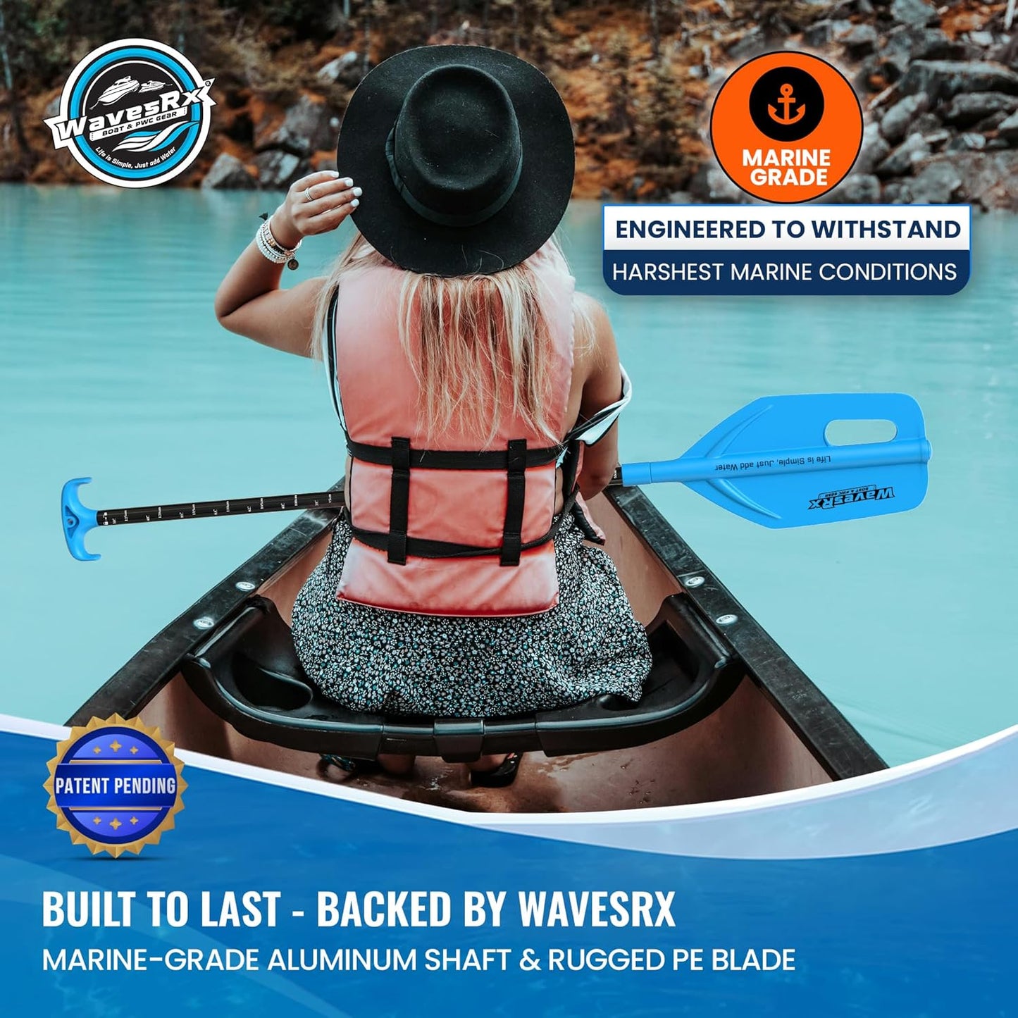 WAVESRX Telescoping Paddle - Adjustable 24" to 54" with Docking Hook & Depth Gauge | Essential Boating Accessory