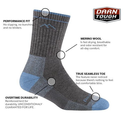 Darn Tough Women's Hiker Coolmax Micro Crew Midweight Hiking Socks (Style 1929) - Gray, Medium