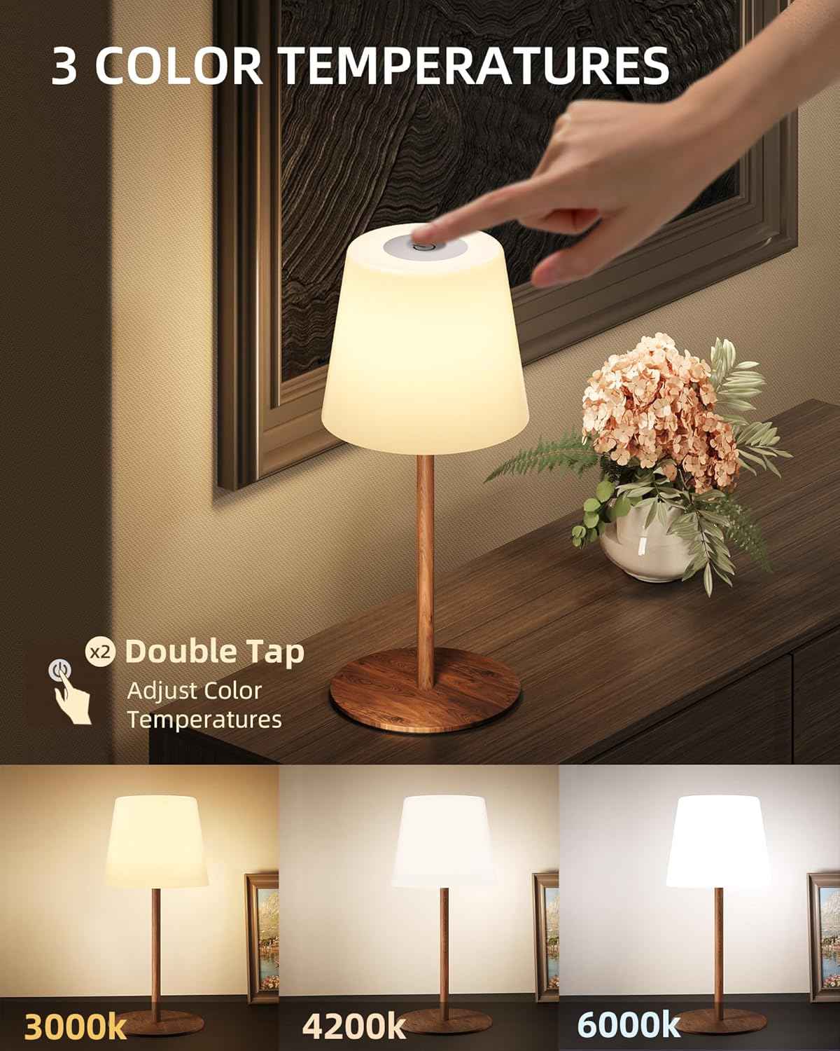EZVALO Waterproof Cordless Table Lamp - Dimmable LED Night Light for Outdoor & Indoor Use