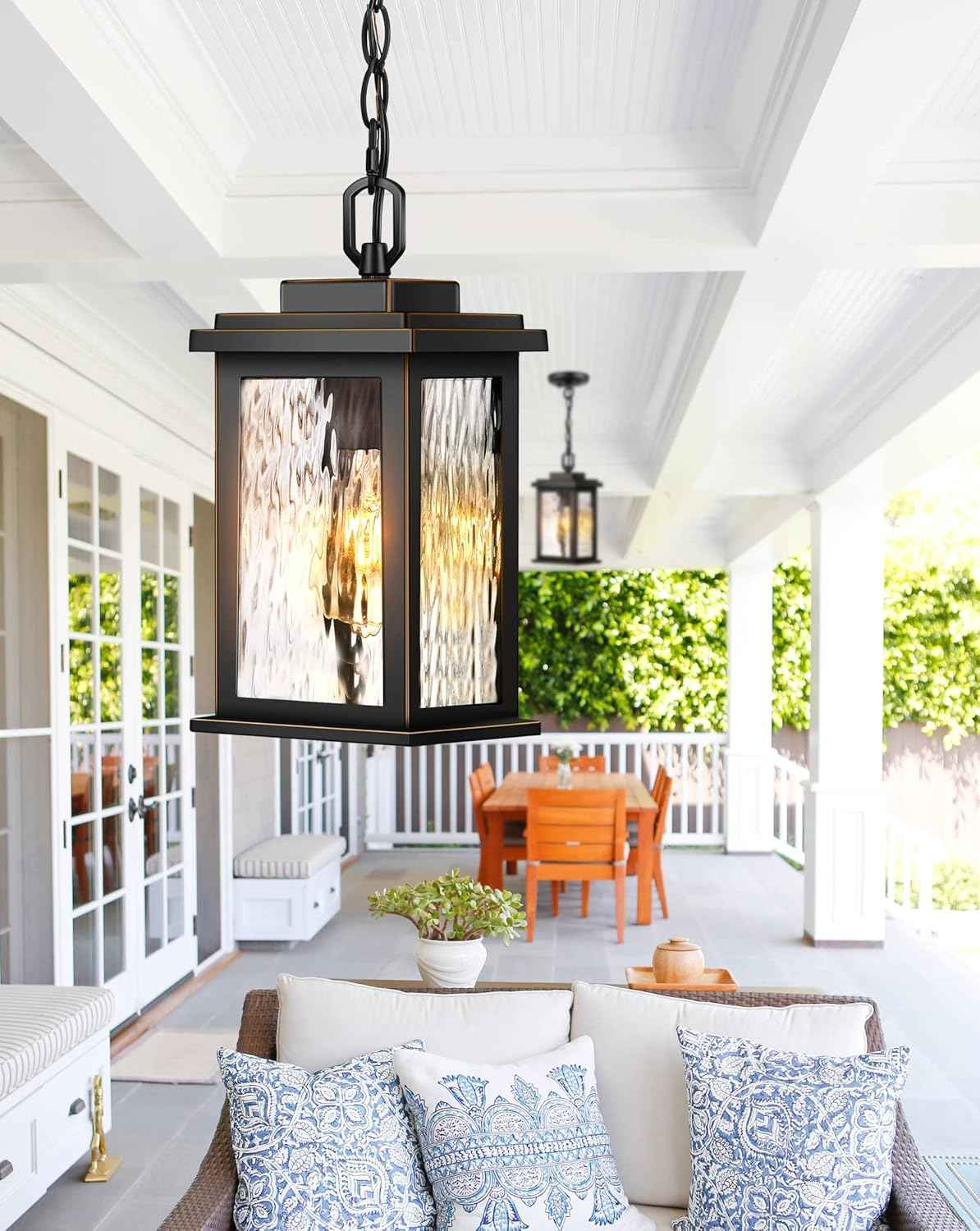 Outdoor Pendant Light - Oil Rubbed Bronze Chandelier for Porch & Patio, Adjustable Chain