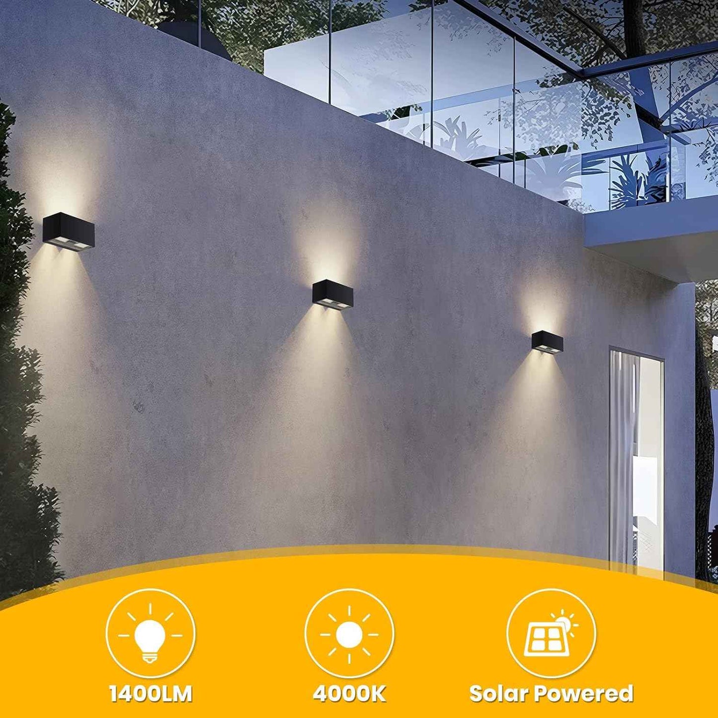 Up and Down Solar Wall Lights - 2pcs Waterproof 4000K 700LM Outdoor Cube Design for Porch, Patio & Yard Decor