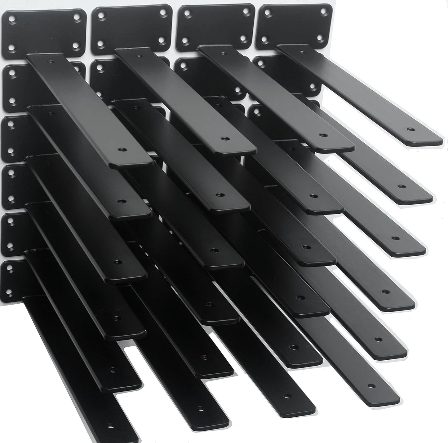 10-Inch Black Iron Floating Shelf Brackets - 12 Pack Rustic Industrial Support