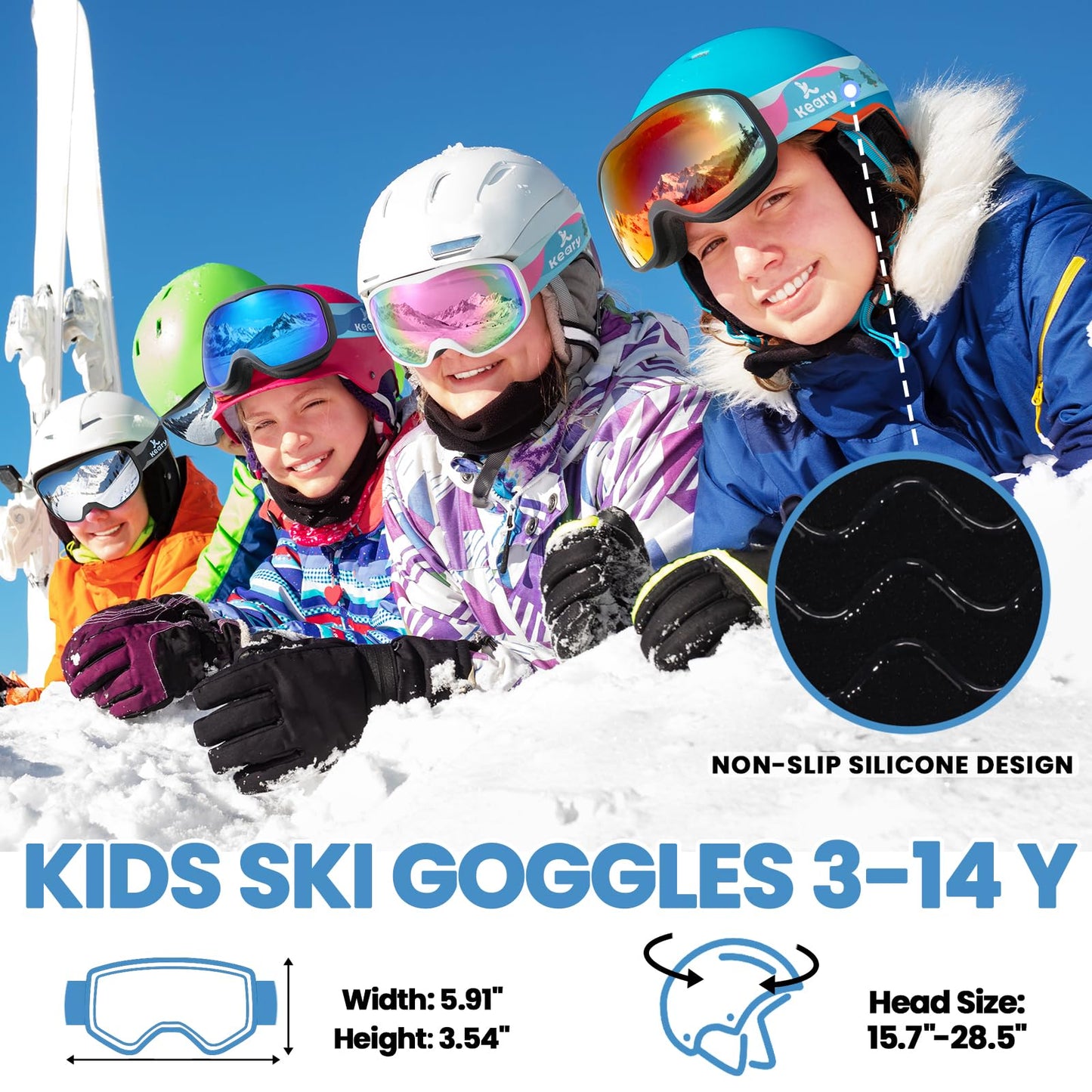 Keary Kids Ski Goggles for 3-14 6-14 Snowboard Goggles Snow Goggles Kids Toddler Boys Girls Youth Child Snowboarding Goggles UV Protection Anti-Fog Pink Winter Snow Sports with Helmet