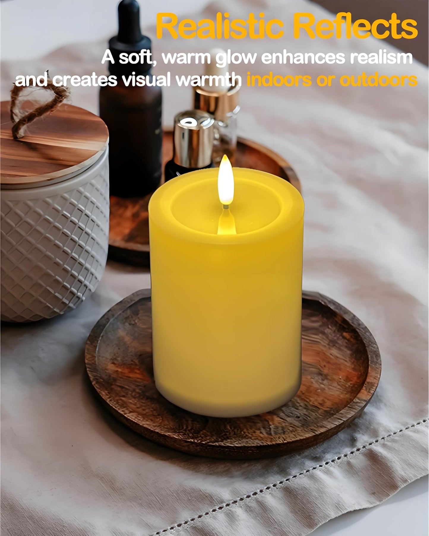Gmnee 3"x4" Outdoor Waterproof Flameless Candles with Remote and Timers, LED Candles, Battery Operated Candles, Electric Fake Pillar Candles for Patio, Porch, and Lanterns Decor (Ivory)